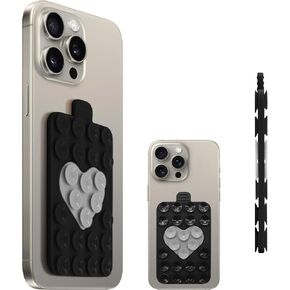Orzero Two-Color Built in Heart Design Double Sided Silicone Suction Cups Phone Mount Compatible for All Cellphones, Hands-Free Strong Grip Holder for Videos & Selfies (Black and Light Gray)