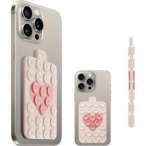 Orzero Two-Color Built in Heart Design Double Sided Silicone Suction Cups Phone Mount Compatible for All Cellphones, Hands-Free Strong Grip Holder for Videos & Selfies (Black and Light Gray)