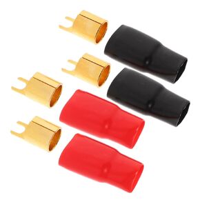 Gold Plated Spade Terminal Connectors for Speaker Wire Cable - 0 Gauge Amp Crimp Barrier Spades - 2 Pairs Terminal Plug Adapters