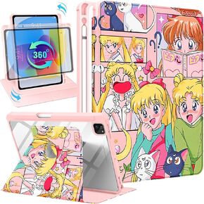 Cute Rotate Case for iPad Pro 12.9/Air 13 Inch M2 - for Women Girls Kids Teens Girly Kawaii Cartoon Funny Lovely Design Protective Cover 360 Degree Rotating Stand Case,Blue Stit