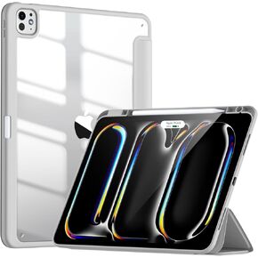 New Compatible with iPad Pro 13 inch Case 2024 M4 with Built-in Pencil Holder, Kidopire for iPad Pro 13 Case with Hard Clear Back Shell, Support Pencil Pro & Pencil (USB-C), Auto Wake/Sleep, Pink