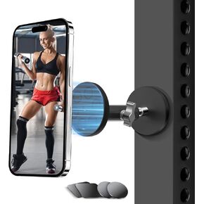 Gym Magnetic Phone Holder (Upgraded 50lbs Magnetic Force), All Metal Dual Magnet Phone Mount for Gym, Compatible with All iPhone & Android, Perfect for Recording Video,