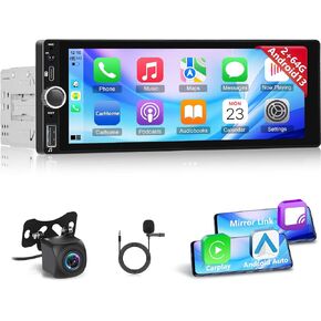 [2+64G] Android 13 Single Din Car Radio with Wireless Carplay and Android Auto - 6.86 inch Touchscreen Car Stereo - EQ Setting/WiFi/GPS/Mirror Link/SWC/USB Charging + AHD Backup Camera in Saudi Arabia