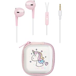 Earbuds for Kids with Storage Case Cute Kids Earbud with Mic Microphone for School Wired in-Ear Headphones for Girls Boys Adultskids earbuds (Pink Unicorn)