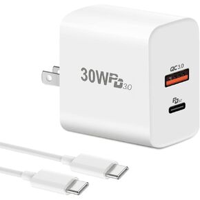 USB C Fast Charger 30W, PD 3.0 USB Wall Charger,Foldable Power Adapter for Google Pixel 6 Pro,for iPhone 14 pro/14/13/12/11/XR, MacBook,Pad Pro,AirPods,Galaxy S22 Ultra S21 S20, 6.6ft USB C to C Cord