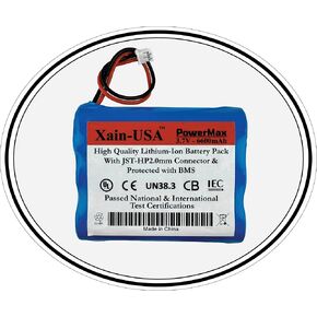 Xain-USA, 6600mAh 3.7V Rechargeable Li-ion Battery Pack 1S3P, JST-PH2.0 2-pin Connector/Replacement - Compatible with Simplehuman Mirrors ST3024, ST3026, ST3028, BT1080 - Compatible with Arduino