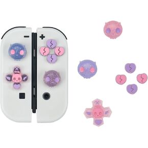 GeekShare Silicone Cross D-Pad Button Caps Set Joystick Cover - Cute ABXY Key Buttons Sticker Compatible with Nintendo Switch/OLED Joy Con - Pink & Purple Skull
