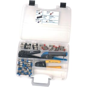 IDEAL Electrical 33-620 Economy Coax Compression Starter Kit, Compression Tool for F Connectors, RG-59 and RG-6/6 Quad, w/ Stripper, Cutter, Connectors,Black
