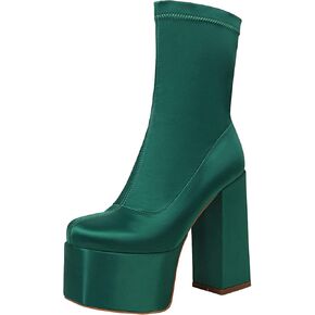 vivianly Women's Platform Ankle BootsHigh Chunky Heel Mid-Calf Boots