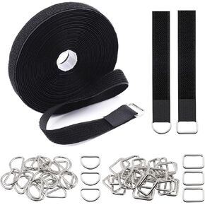Swpeet 51Pcs Nylon Black Hook and Loop Straps with Metal Buckles, 1"x32ft Reusable Nylon Securing Cord Ties, Black Reusable Cinch Cable Ties, Cut-to-Length Cinch Strap Wire Ties for Home, Office
