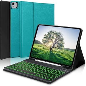 Keyboard Case for iPad Air 5th Generation / iPad Air 4th Gen (2020) 10.9 Inch with Pencil Holder,Slim Folio Keyboard Case,7-Color Backlit Detachable Bluetooth Keyboard Case Wireless Keyboard,Purple