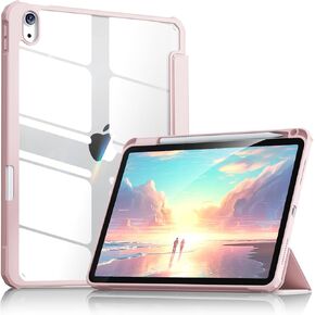 Aoub Case for iPad 10th Generation 10.9 inch 2022 -[Built-in Pencil Holder] Clear Transparent Back Shell with Trifold Stand Shockproof Cover, Auto Sleep/Wake, Black
