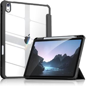 Aoub Case for iPad 10th Generation 10.9 inch 2022 -[Built-in Pencil Holder] Clear Transparent Back Shell with Trifold Stand Shockproof Cover, Auto Sleep/Wake, Black in Kuwait