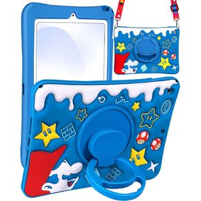 Cute Case for iPad 9th/8th/7th Generation - Silicone 3D Design for Girls Women Teens Girly Kawaii Funny Cartoon Soft Stand for iPad Case 9th/8th/7th Generation with Lanyard 10.2 Inch,Red
