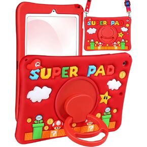 Cute Case for iPad 9th/8th/7th Generation - Silicone 3D Design for Girls Women Teens Girly Kawaii Funny Cartoon Soft Stand for iPad Case 9th/8th/7th Generation with Lanyard 10.2 Inch,Red