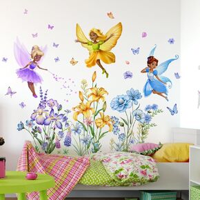 Cartoon Mushroom House Fairy Wall Decal Sticker, Butterfly Fairy Wall Decals for Nursery Baby Toddler Room Kid Bedroom Girls Room Playroom Wall Decoration Home Decor