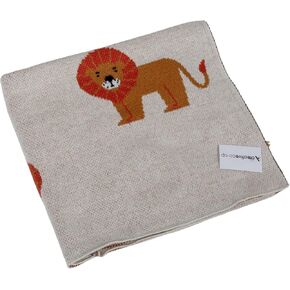 Creative Co-Op Cotton Knit Baby Blanket with Lion Prints, Multicolor