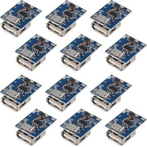 12PCS Micro USB 5V 1A Boost Converter Step-Up Power Module Charging Protection Board LED Display USB for DIY Charger 134N3P Program(Mirco USB)