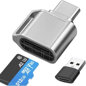 Micro SD Card Reader, USB C SD Card Reader, Type C TF Memory Card Reader with USB C to USB Adapter and Keychain, Compatible with Laptops, MacBook Pro/Air, iPhone 15, Galaxy Phones and More