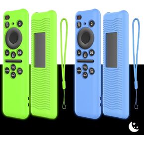 [Pack of 2] Remote Case for Samsung TV Remote 2023 New BN59-01432J BN59-01432A Protective Cover for Samsung Smart TV Solar Remote Shockproof Silicone Case Cover with Lanyard (Glow Blue+Glow Green)