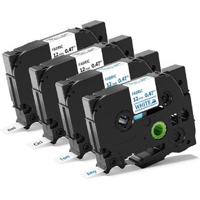 Replace for Brother Fabric Iron on Label Tape TZe-FA231 TZe-FA3 12mm 0.47" Clothing Labeling Tape Work with Brother Ptouch Label Maker PT-D220 PT-D210 PT-H110 PT-D200, Black/Blue on White, 4-Pack