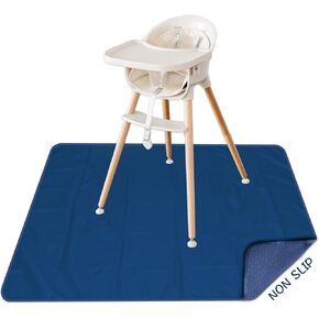 Little One's Pad Baby Splat Mat for Under High Chair, 51 x 51 Inch Splash Mat, Waterproof and Washable Floor Protector, Anti-Slip Spill Mat, Deep Blue