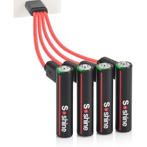Soshine AAA USB c Rechargeable Batteries - Lithium Ion 1.5V 600mWh 1 H Fast Charge, 1200 Cycle with Type C Port Cable (4pcs)
