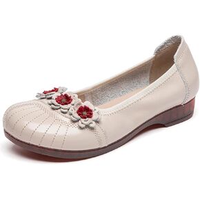 Women's Cute Decorative Flower Soft Leather Flat Shoe Casual Softsole Non-Slip Walking Dress Loafers Slip Ons Mom Work Driving Moccasins