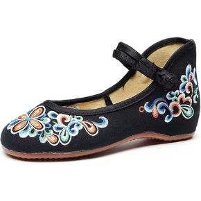 LUXINYU Women's Slip on Flats,Traditional Chinese Style Embroidered Round Toe Ballet Flats Shoes