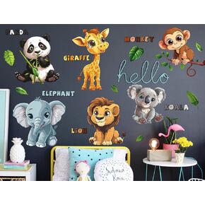 Cartoon Animal Wall Decal Jungle Animals Wall Stickers Monkey Lion Giraffe Wall Decor DIY Vinyl Mural Art for Kids Baby Nursery Playroom Bedroom Living Room Home Decoration (A)