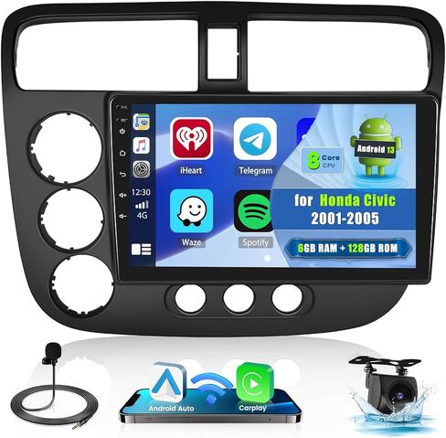 8 Core 6G RAM + 128G ROM Android 13 ستيريو سيارة لـ 2001-2005 Honda Civic راديو السيارة مع 9 بوصة 1280 * 720 دقة Carplay Android Auto 32EQ DSP كاميرا احتياطية SWC in Saudi Arabia