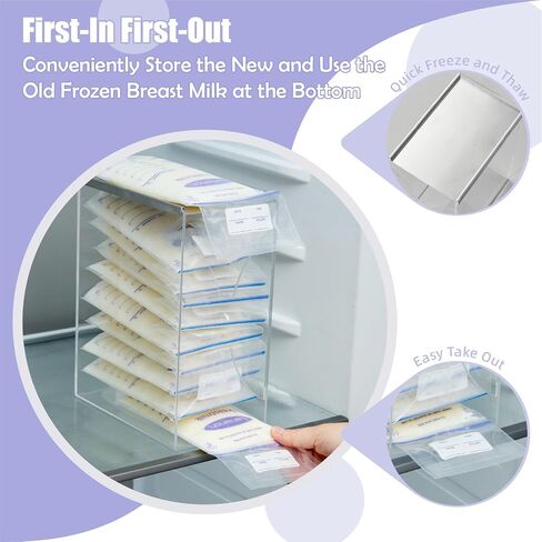 Breast Milk Storage Bags Freezer Organizer for Fridge, Clear Acrylic Breast Milk Storage Tower with Freezing Tray, First-in First-Out Container Storing Systerm, Baby Breastfeeding Essentials in Saudi Arabia
