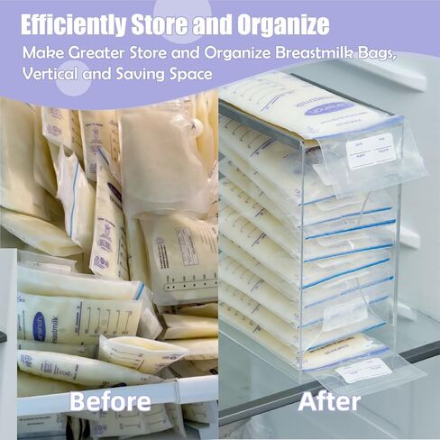 Breast Milk Storage Bags Freezer Organizer for Fridge, Clear Acrylic Breast Milk Storage Tower with Freezing Tray, First-in First-Out Container Storing Systerm, Baby Breastfeeding Essentials in Saudi Arabia