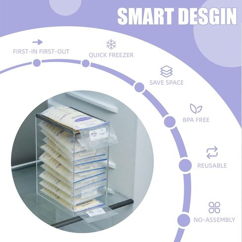 Breast Milk Storage Bags Freezer Organizer for Fridge, Clear Acrylic Breast Milk Storage Tower with Freezing Tray, First-in First-Out Container Storing Systerm, Baby Breastfeeding Essentials in Saudi Arabia