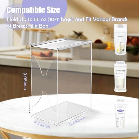 Breast Milk Storage Bags Freezer Organizer for Fridge, Clear Acrylic Breast Milk Storage Tower with Freezing Tray, First-in First-Out Container Storing Systerm, Baby Breastfeeding Essentials in Saudi Arabia