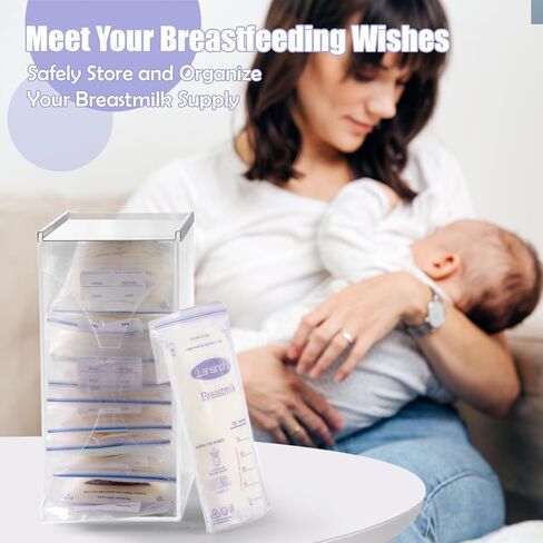 Breast Milk Storage Bags Freezer Organizer for Fridge, Clear Acrylic Breast Milk Storage Tower with Freezing Tray, First-in First-Out Container Storing Systerm, Baby Breastfeeding Essentials in Saudi Arabia