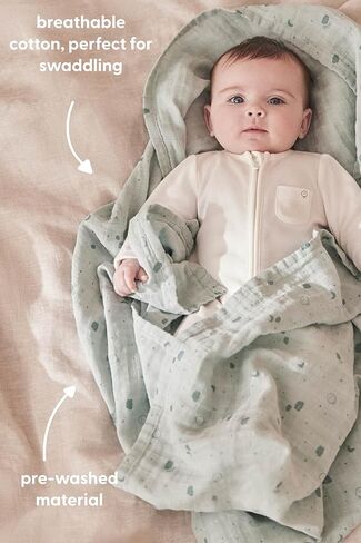MORI Baby Boys and Girls Pre Washed Muslin Swaddle Cloth 110 x 110 cm in Blue - 100% Cotton Breathable Unisex Infant Receiving Blanket - Large in Saudi Arabia