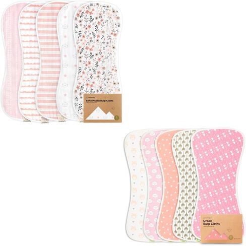KeaBabies 5-Pack Muslin Baby Burp Cloths and 5-Pack Burp Cloths for Baby Boys and Girls - White Cotton Burp Cloth - Ultra Absorbent Burping Cloth, Burp Clothes, Newborn Towel in Saudi Arabia