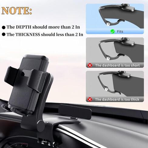 Car Phone Holder for Dashboard,360 Degree Rotation,Car Phone Mount Suitable for 4 to 7 inch smartphones, Multifunctional One Hand Operation Clip Design Phone Holder Compatible in Saudi Arabia