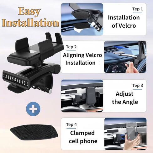 Car Phone Holder for Dashboard,360 Degree Rotation,Car Phone Mount Suitable for 4 to 7 inch smartphones, Multifunctional One Hand Operation Clip Design Phone Holder Compatible in Saudi Arabia