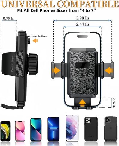 Car Phone Holder for Dashboard,360 Degree Rotation,Car Phone Mount Suitable for 4 to 7 inch smartphones, Multifunctional One Hand Operation Clip Design Phone Holder Compatible in Saudi Arabia