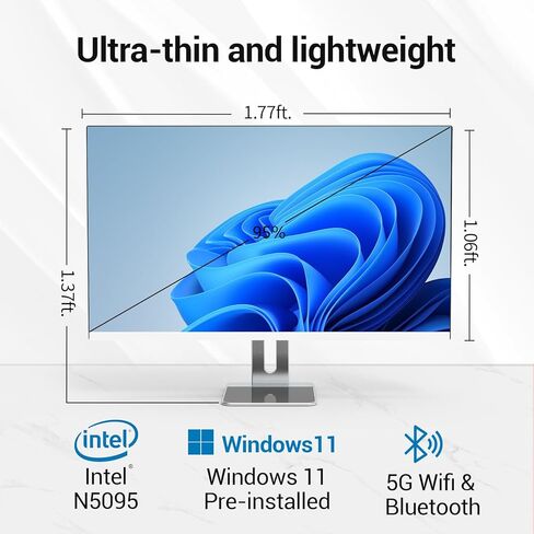 كمبيوتر مكتبي الكل في واحد، 24 بوصة FHD N5095 8 جيجابايت رام، 512 جيجابايت SSD، رباعي النواة ويندوز 11، لوحة مفاتيح وماوس سلكية، مكبر صوت RGB، أبيض (N5095-8G-512G) in Kuwait