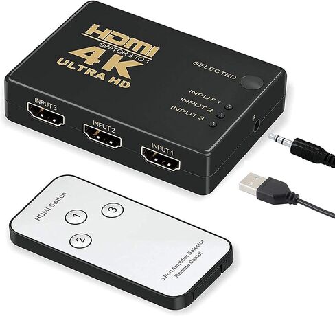 QIANRENON HDMI Switch Splitter 3 في 1 Out HDMI Switch Selector 3 Port مع جهاز تحكم عن بعد بالأشعة تحت الحمراء HDMI 1.4 HDCP يدعم 4K Ultra HD 3D 3840/2160P/1080P in Saudi Arabia