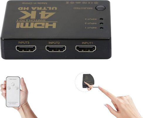 QIANRENON HDMI Switch Splitter 3 في 1 Out HDMI Switch Selector 3 Port مع جهاز تحكم عن بعد بالأشعة تحت الحمراء HDMI 1.4 HDCP يدعم 4K Ultra HD 3D 3840/2160P/1080P in Saudi Arabia