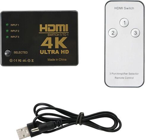 QIANRENON HDMI Switch Splitter 3 في 1 Out HDMI Switch Selector 3 Port مع جهاز تحكم عن بعد بالأشعة تحت الحمراء HDMI 1.4 HDCP يدعم 4K Ultra HD 3D 3840/2160P/1080P in Saudi Arabia