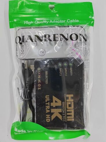 QIANRENON HDMI Switch Splitter 3 في 1 Out HDMI Switch Selector 3 Port مع جهاز تحكم عن بعد بالأشعة تحت الحمراء HDMI 1.4 HDCP يدعم 4K Ultra HD 3D 3840/2160P/1080P in Saudi Arabia