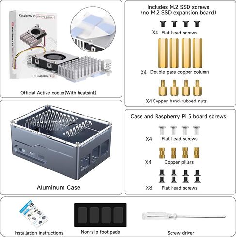 حافظة معدنية Miuzei لجهاز Raspberry Pi 5 مع مبرد نشط رسمي Pi 5 لـ Raspberry Pi 5 4GB/8GB، تدعم اللوحة الطرفية PCIe X1000/X1001/X1003/N04/N05 (شفاف) in Saudi Arabia