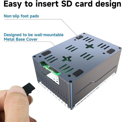 حافظة معدنية Miuzei لجهاز Raspberry Pi 5 مع مبرد نشط رسمي Pi 5 لـ Raspberry Pi 5 4GB/8GB، تدعم اللوحة الطرفية PCIe X1000/X1001/X1003/N04/N05 (شفاف) in Saudi Arabia