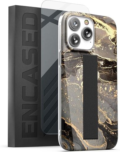 ENCASED Loop Strap Case, Compatible with iPhone 14 PRO MAX (2022) with Screen Protector, Black Gold Marble in Saudi Arabia