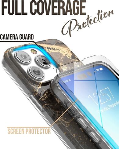 ENCASED Loop Strap Case, Compatible with iPhone 14 PRO MAX (2022) with Screen Protector, Black Gold Marble in Saudi Arabia